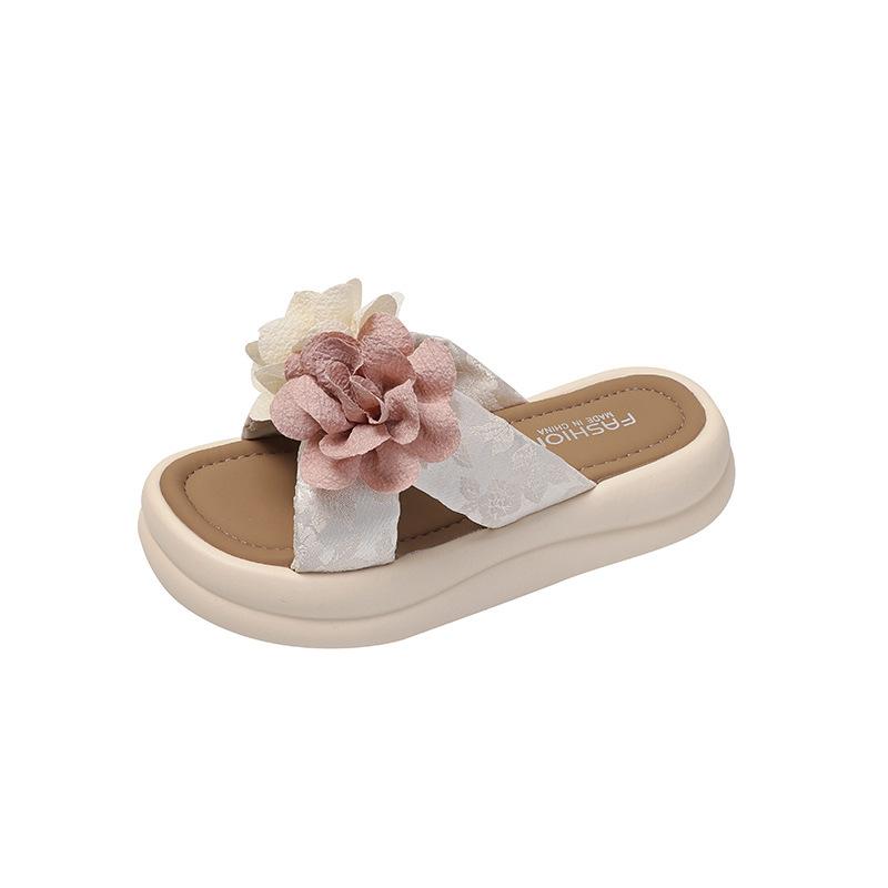 Fashion Summer New Casual Outer Wear Women's One-word Cool Slippers Flower Slippers Women's Beach Thick Bottom Soft Bottom