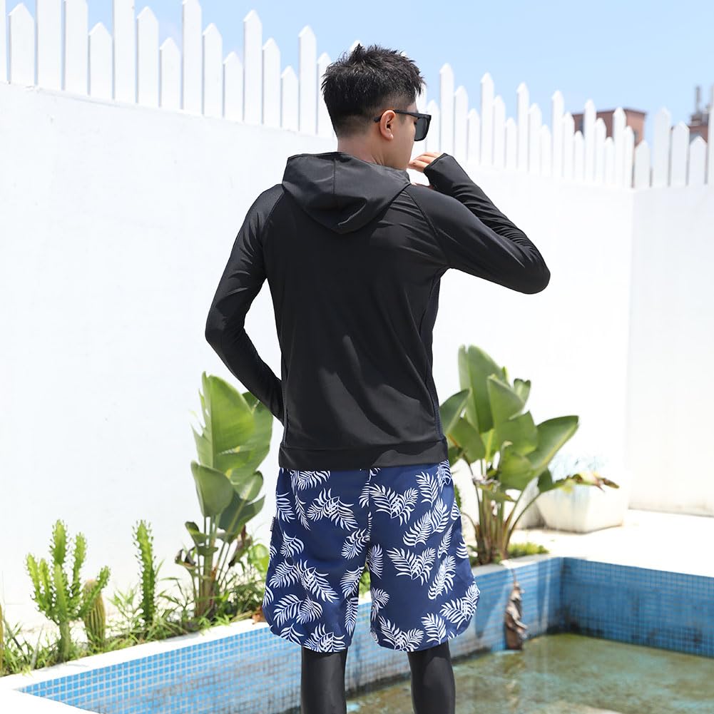 TaoTech Rash Guard and Swim Trunks Long Sleeve Hoodie with UV Men's Set, Leggings, Fitness, Stylish, Amphibious, Protection, Sweat-Wicking,