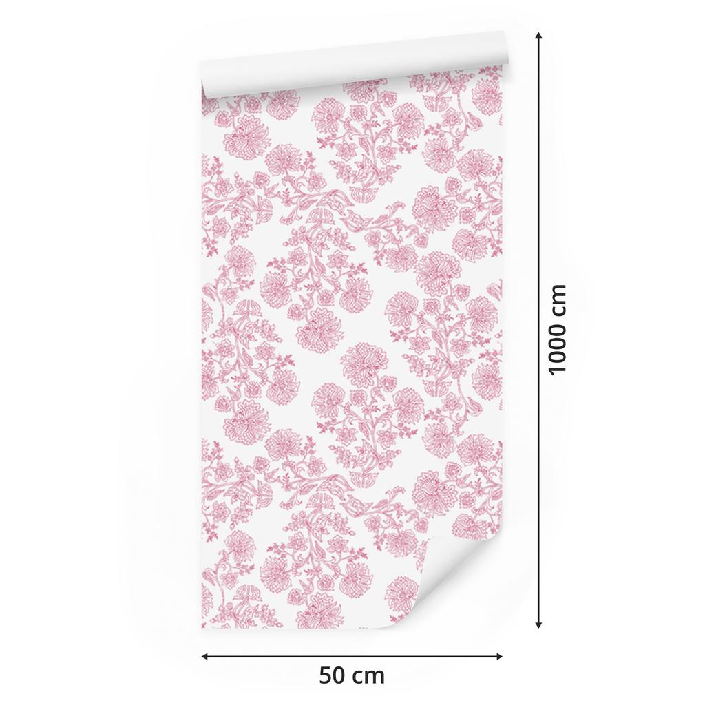 Wallpaper Flowers white, powder pink background for living room and bedroom 50x1000