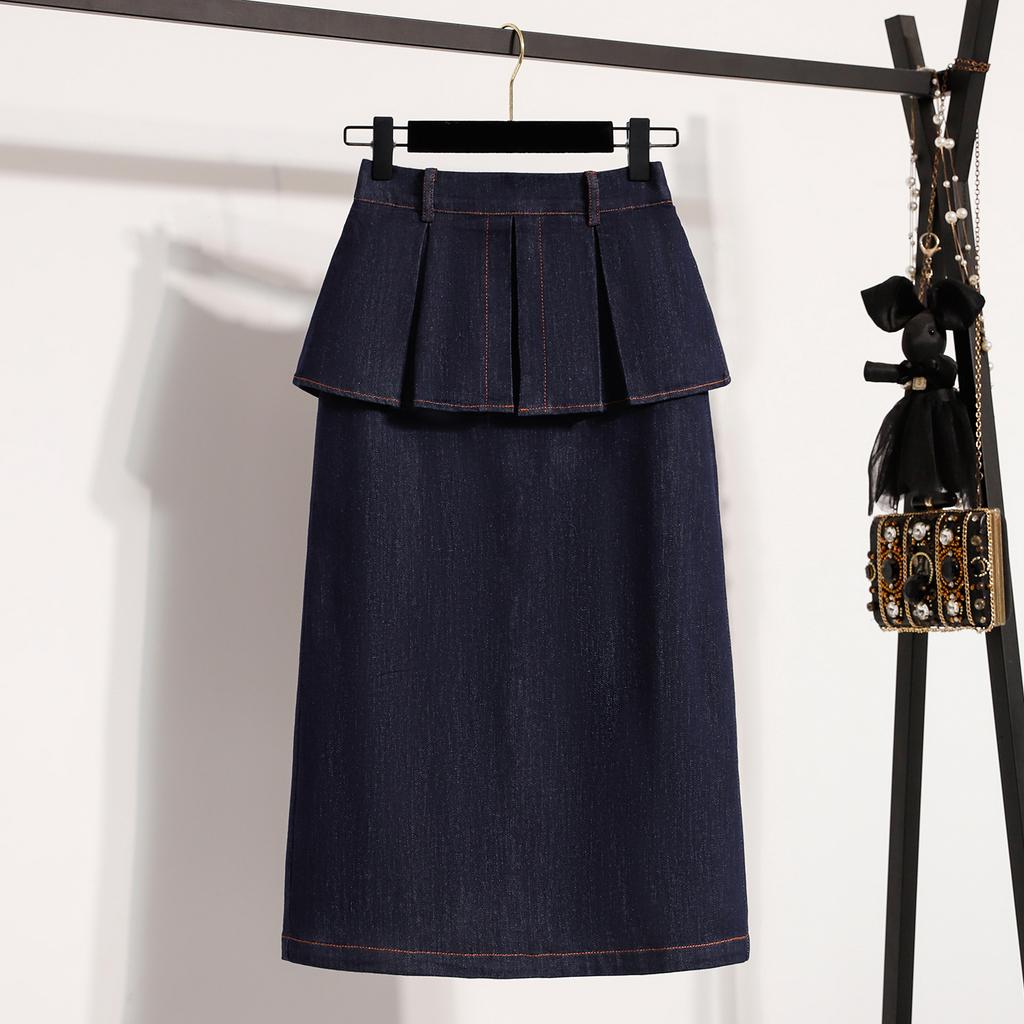 DIMANAF 2026 Plus Size Summer Denim Skirts Women Blue Fashion Jeans Lady High Waist Casual Elegant Skirt