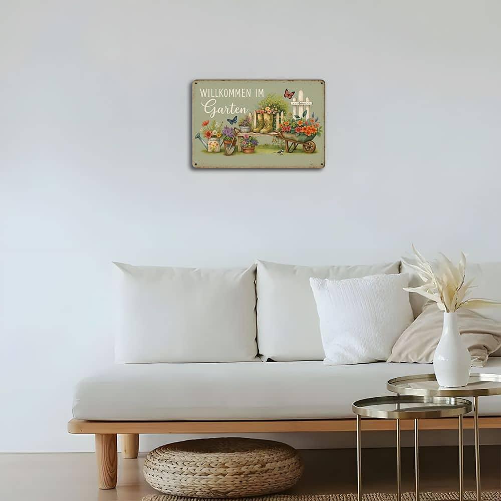 1pc Garden Metal Tin Sign, Willkommen Im Garten, Vintage Plaque Wall Art Decor For Yard Garden Porch, 20.07 X 29.97 Cm