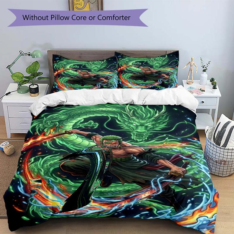 3pcs Duvet Cover Set (1*Duvet Cover + 2*Pillowcase, Without Core), Roronoa Zoro Print Bedding Set, Bedroom Decor, All‑Season, Gift