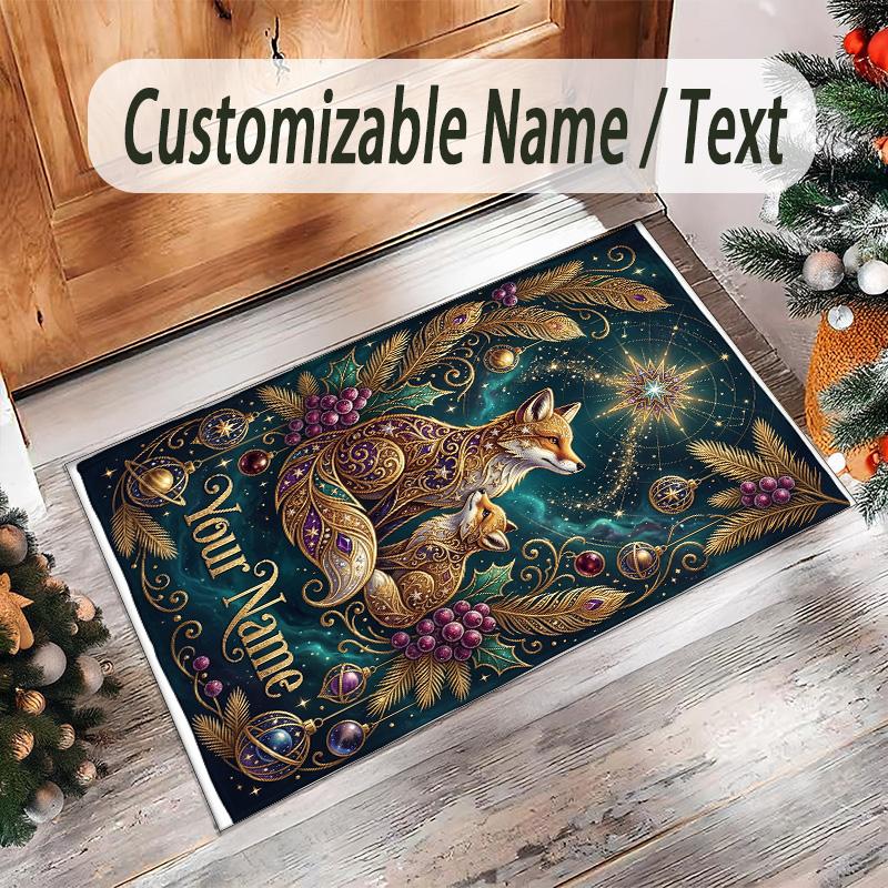 Fox Theme Crystal Velvet Floor Rug Personalized Custom Name Text Warm Carpet Home Decoration