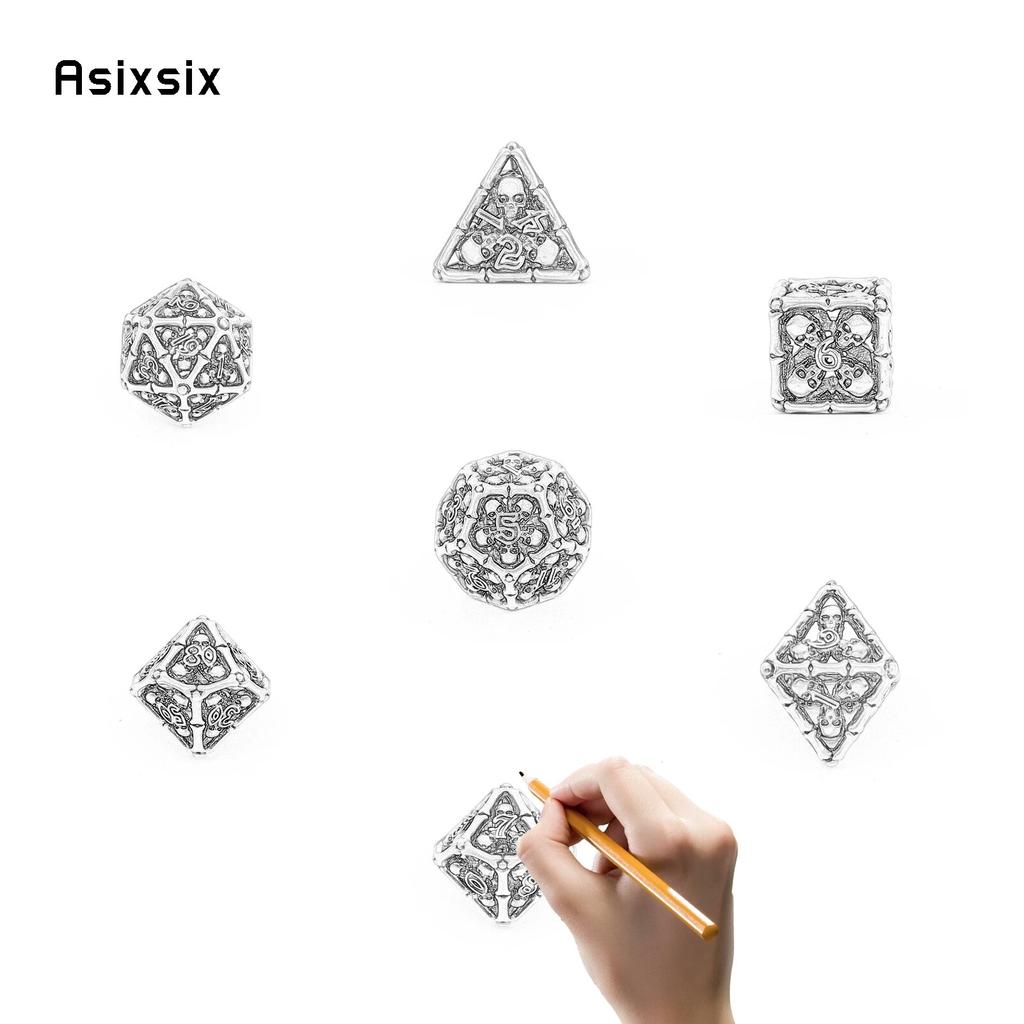 7 Pcs Coppery Skull Head Metal Dice Hollow Metal Polyhedral Dice Set Suitable for Role-Playing RPG  Board Game Card Game