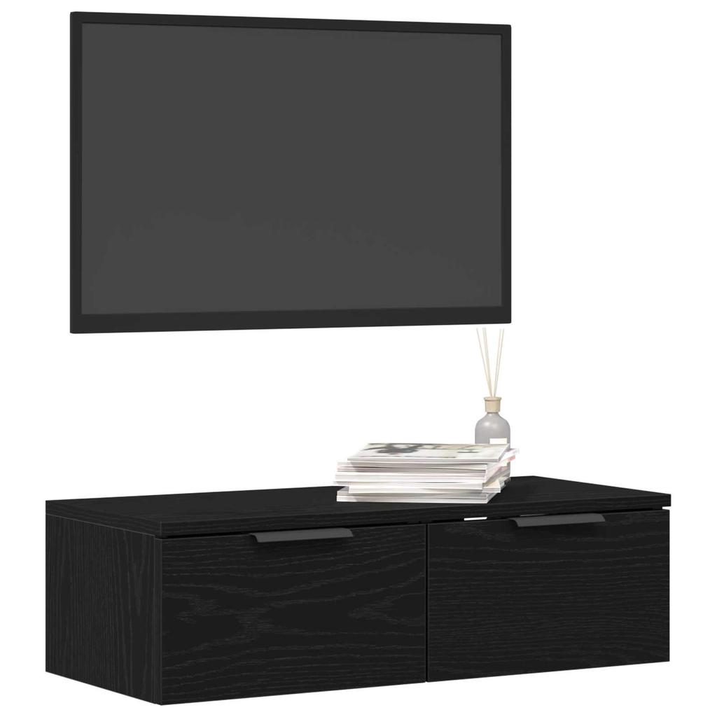 Black Oak Wall Cabinet, Suitable for Use As a Living Room TV Cabinet, Bedroom Nightstand, or Side Table for the Sofa, 68x30x20 Cm.