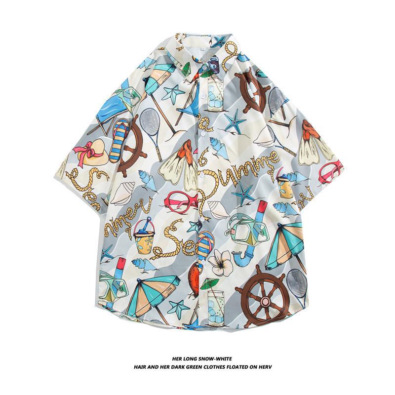 Men's Hawaiian Shirt Lapel Button Fashion Printing Short Sleeve Flower Shirt Retro  Summer Holiday Beach Shirt