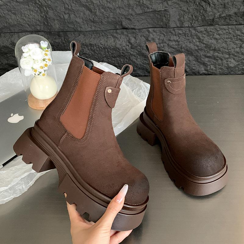 

Ковбойские сапоги в стиле вестерн на толстой подошве, женские ботинки Martin, универсальные короткие ботинки 2024 года, ботинки Chelsea Single 35 темно-коричневого