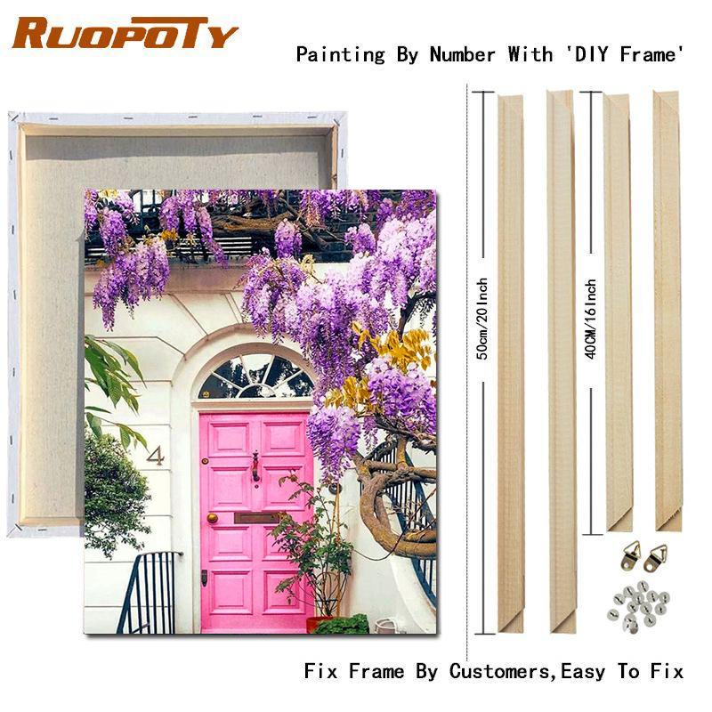 RUOPOTY Painting By Numbers Candy House Wall Art Hand Painted Unique Gift Picture By Number Scenery Decoration