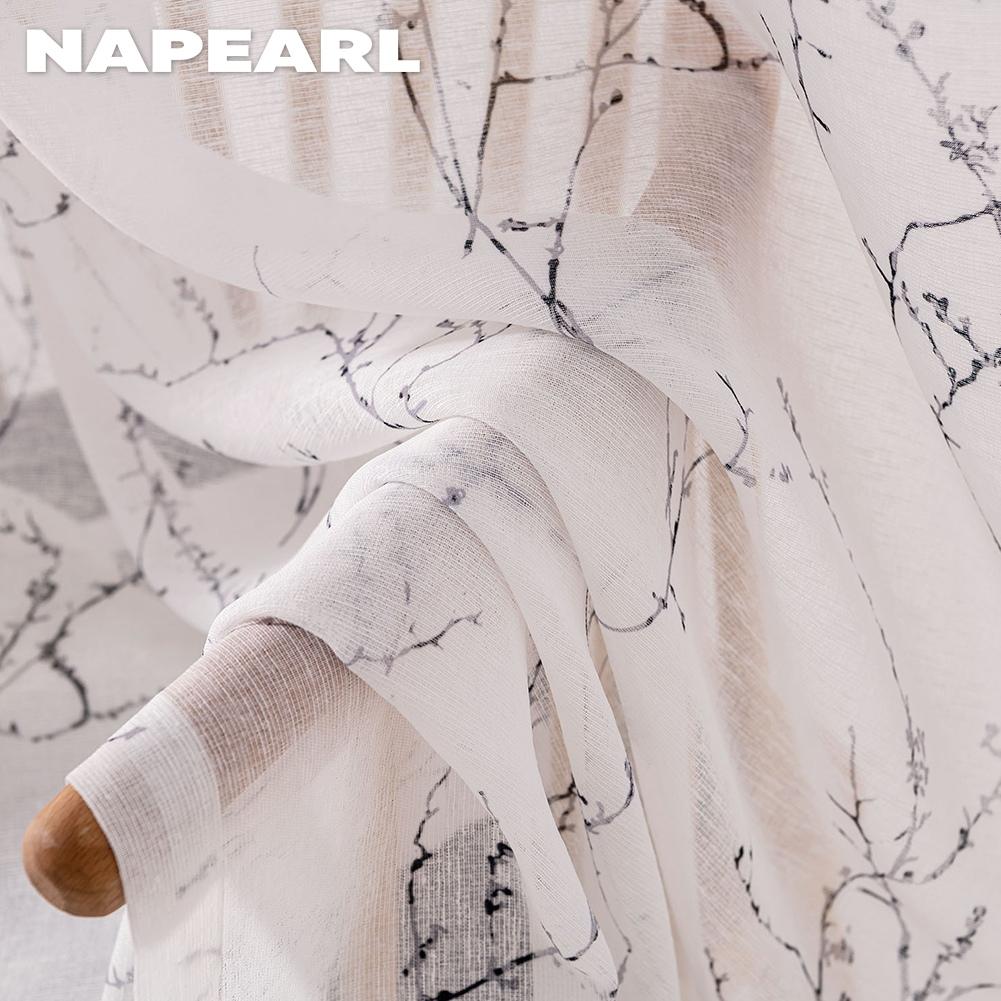 1 Peça Cortina de Porta Translúcida com Padrão Botânico NAPEARL, Cortina Simples com Bainha para Barra para Cozinha Quarto Sala de Estar Decoração de Casa