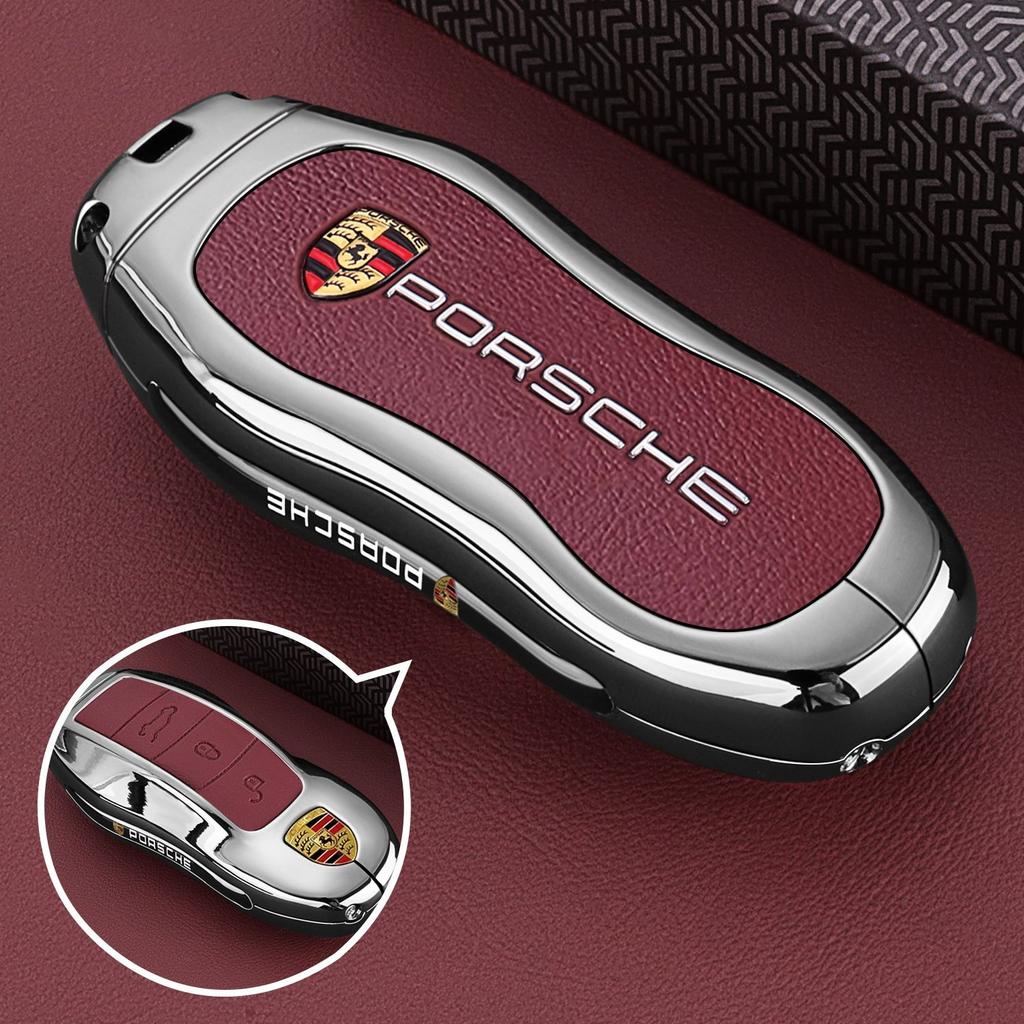 Zinc alloy Leather Car Smart Key Case Cover Bag Protector For Porsche 911 718 Panamera Macan Cayenne Boxster Cayman Keychain HJ5