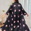 New love printed nightgown women's large size long simulated silk lace-up sexy simulated silk loungewear morning gown