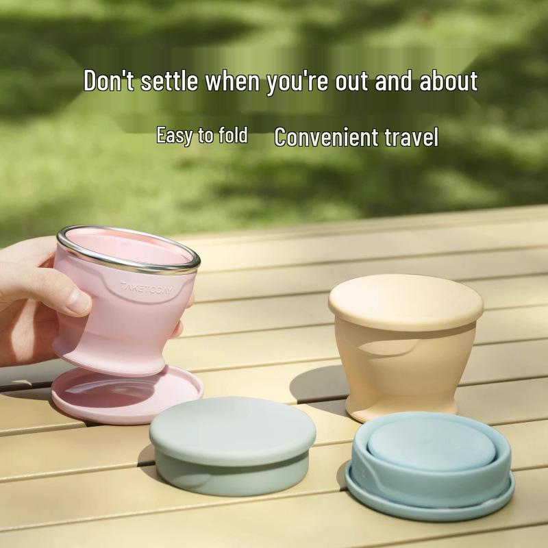 

Portable Food-Grade Silicone Folding Travel Cup - Ideal for Camping, Mouthwash, and Outdoor Use; High Temperature Resistant. Cream Yellow 150mL [Thickened Cup Body]