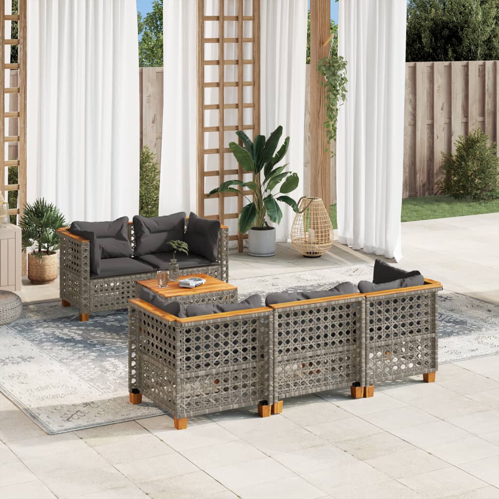 Vidaxl 6-Cz. Set di Mobili da Giardino con Cuscini, Grigio, Polyrattan