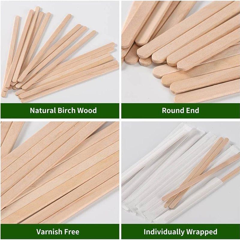 ABBP-500Pcs 7.5" Individually Wrapped Wooden Coffee Stirrers - Perfect For Coffee, Tea, And Hot Beverages