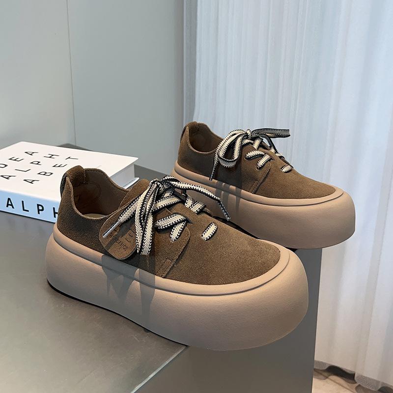 Schuhe Damen Vollrindleder Taschenkopf neu Herbst und Winter weichsohlige Einzelschuhe dicksohlige flachsohlige Schnürschuhe Boken Damenschuhe