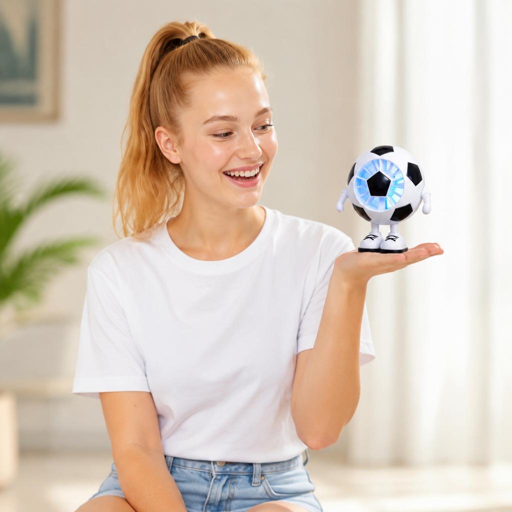 Soccer Ball Design Handheld Fan with LED Lights, Rechargeable Fan for Kids