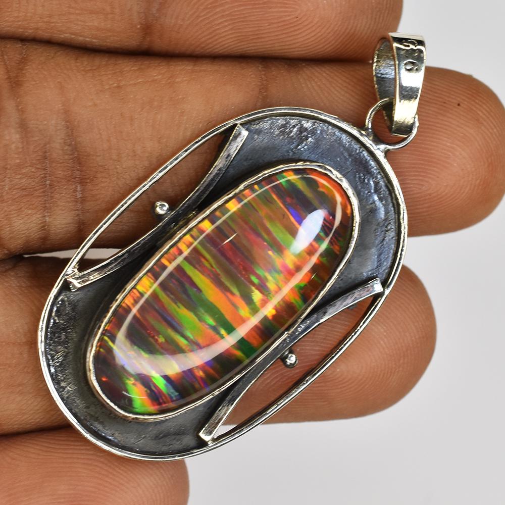 Natural Opal Pendant 925 Sterling Silver 47 ct Oval Gemstone October Birthstone for Gem Collections