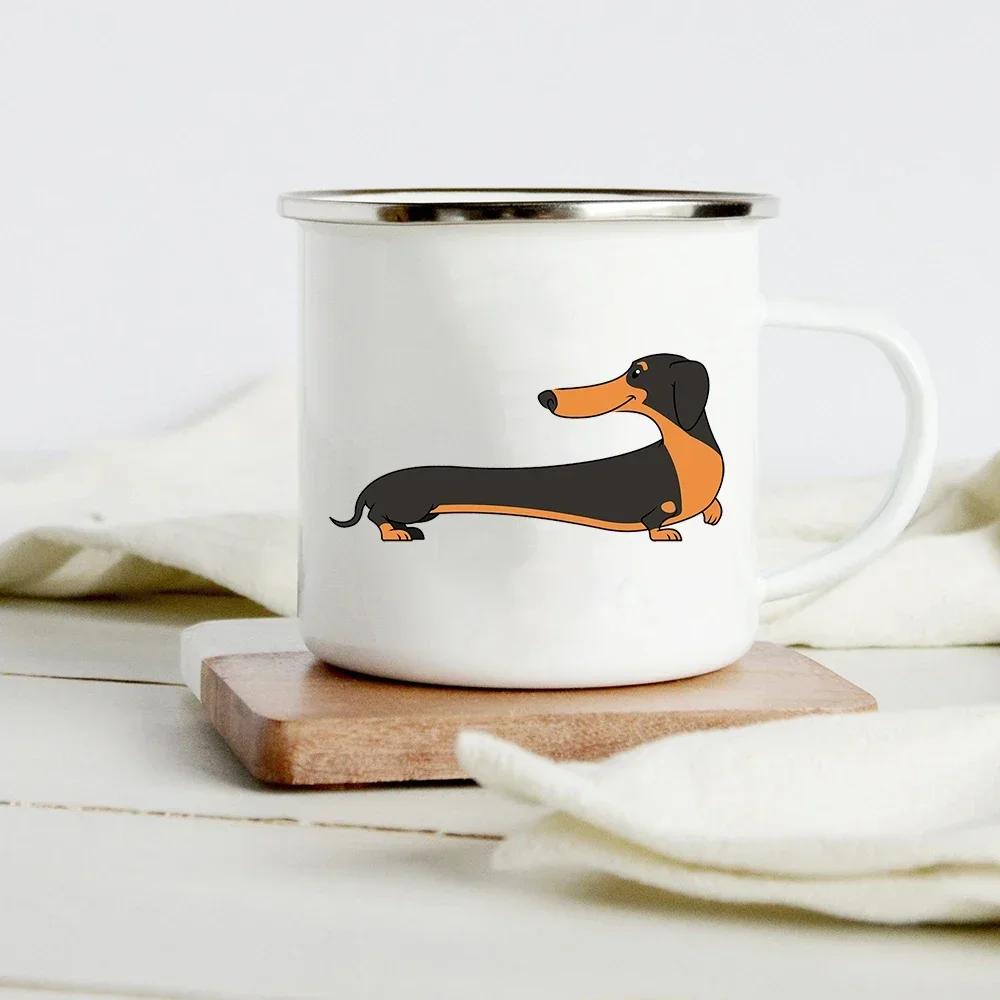 Lustiger Dackel-Druck Kreative Emaille-Tasse Kaffee-Weintassen Cartoon-Hunde Pfote Party-Getränk Bier Saft Milch Tassen Geschenke für Liebhaber Hund