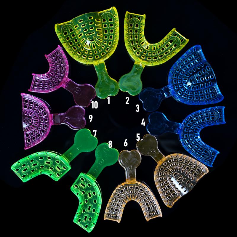 10Pcs Disposable Dental Impressions Tray Crystal Colorful Teeth Holders S M L For Adult Children Mold Trays Dentistry Materials
