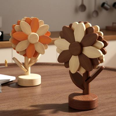 Holz-Sonnenblumen-Untersetzer Hitzebeständig für heiße Gerichte, Töpfe, Schüsseln, Teekannen, Pfannen, Topfuntersetzer Dekoratives Küchen-Kaffee-Esstisch-Getränkebecher-Untersetzer
