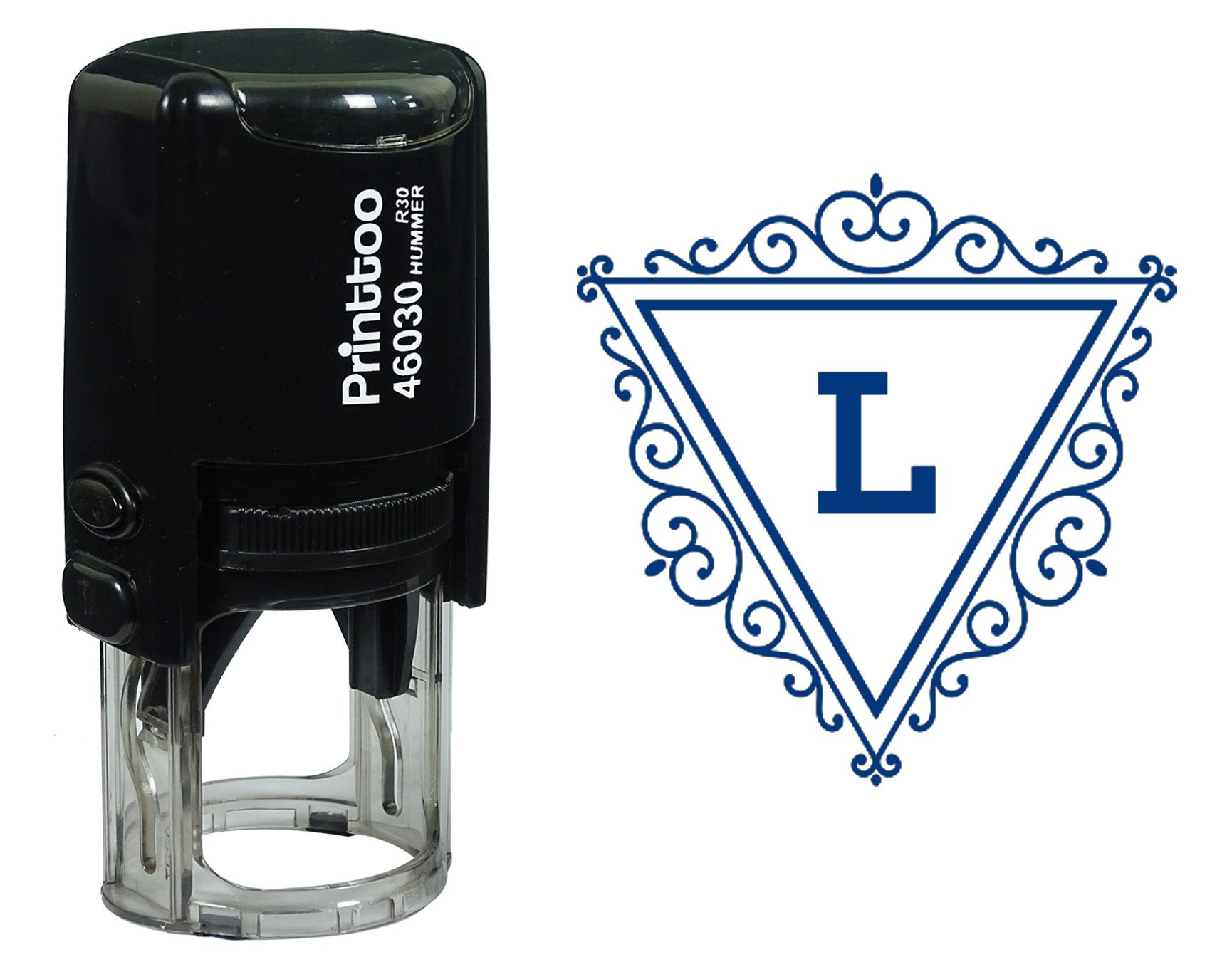 

Printtoo L алфавіт завиток бордюр трикутник монограма початковий самофарбувальний гумовий штамп офіс 30 mm Diameter (Approx) синій