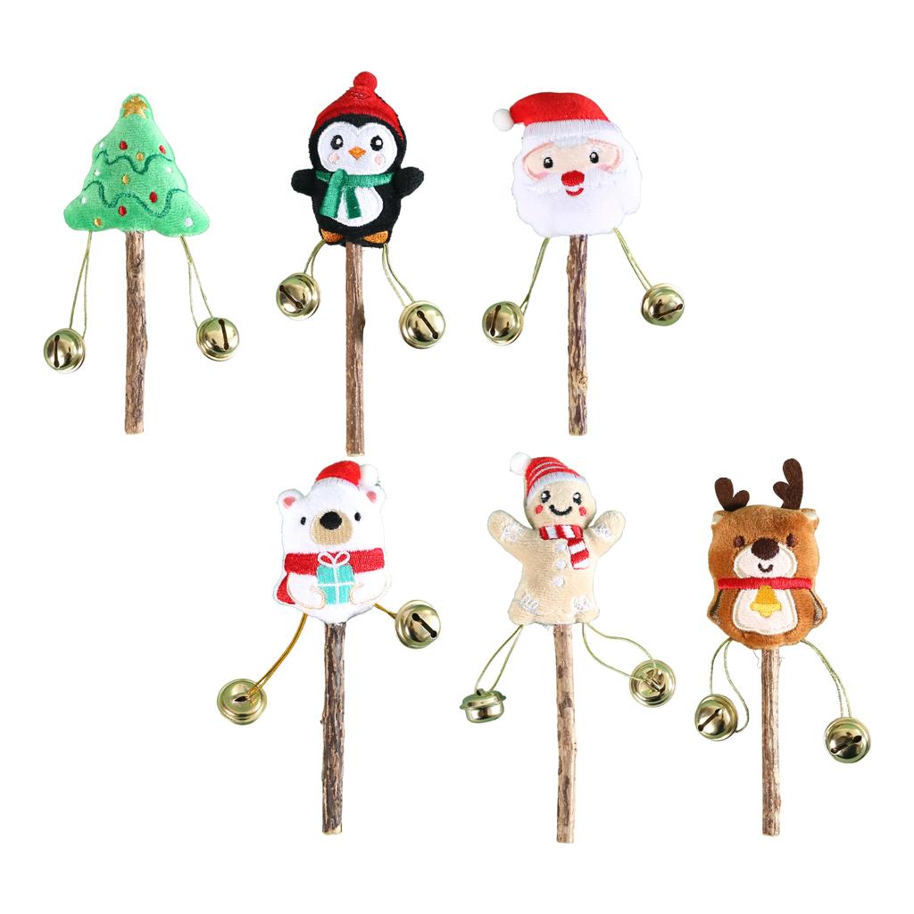 Christmas Theme Cat Licking Stick Toy Natural Matatabi Stick Chewing Toy for Various Cats Hairball Control Teaser 3Pcs