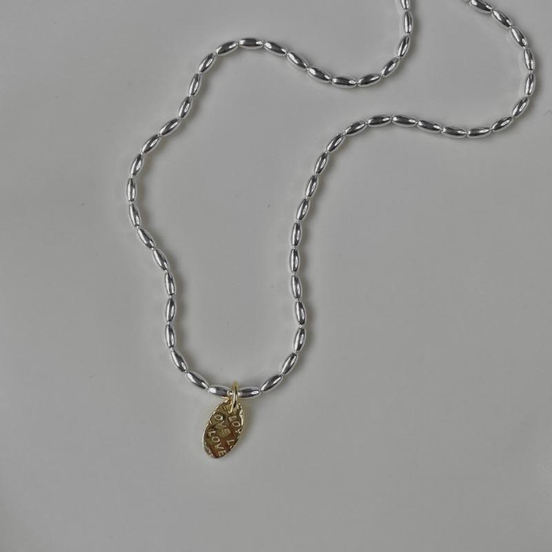 Korean Style 925 Silver Oval Bead Clavicle Necklace Women Niche Design Silver Jewelry