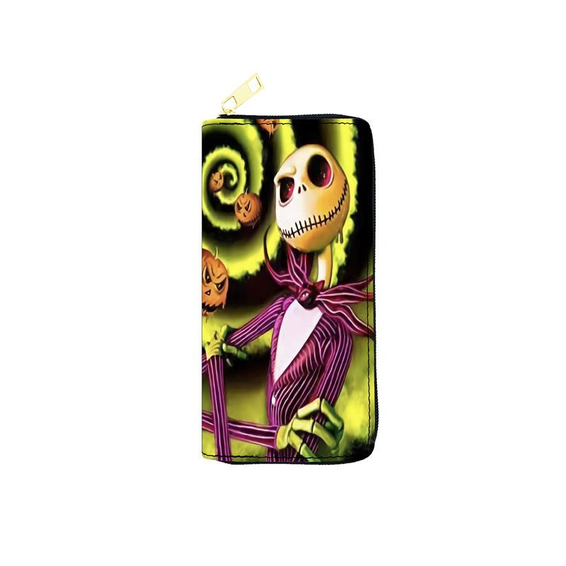 Nightmare Before Christmas PU Leather Long Wallet for Women Zip Clutch Purse Jack Skellington Makeup Bag Black 3pcs