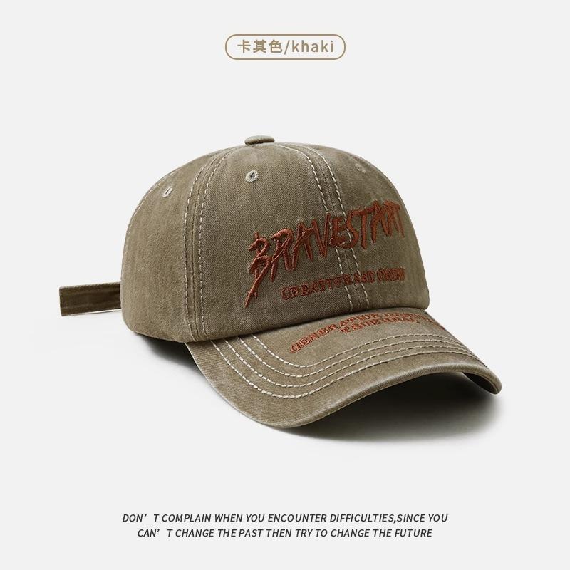 Baseball Cap Women's Retro Washed Cotton Hat Spring and Summer Sunshade Versatile Tide Brand Letter Embroidery Cap Tide