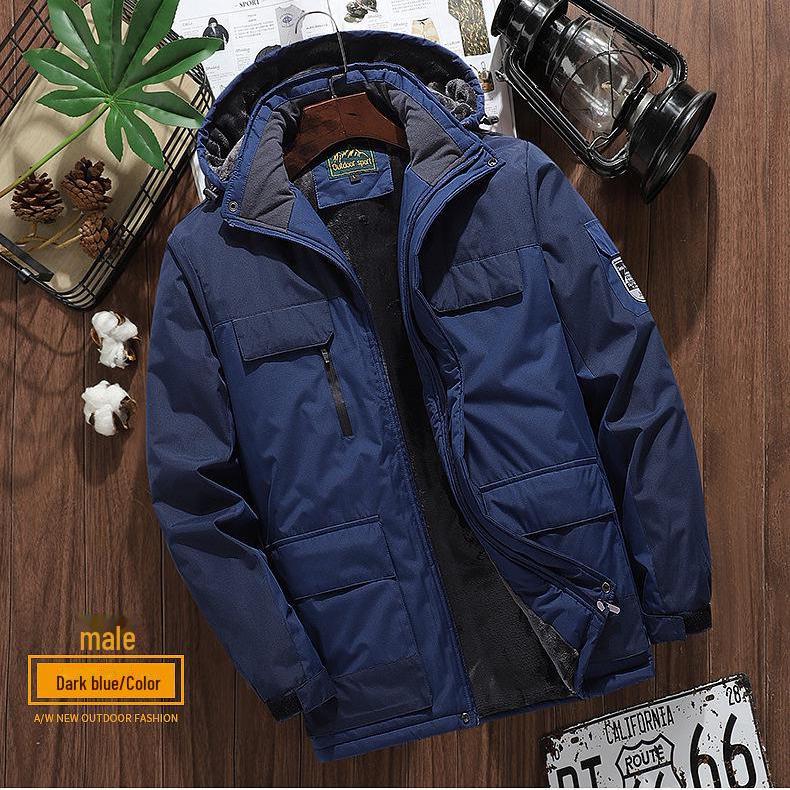 Jaqueta masculina à prova de vento e água com capuz para atividades ao ar livre - Veludo grosso, tamanho grande, quente e à prova de frio