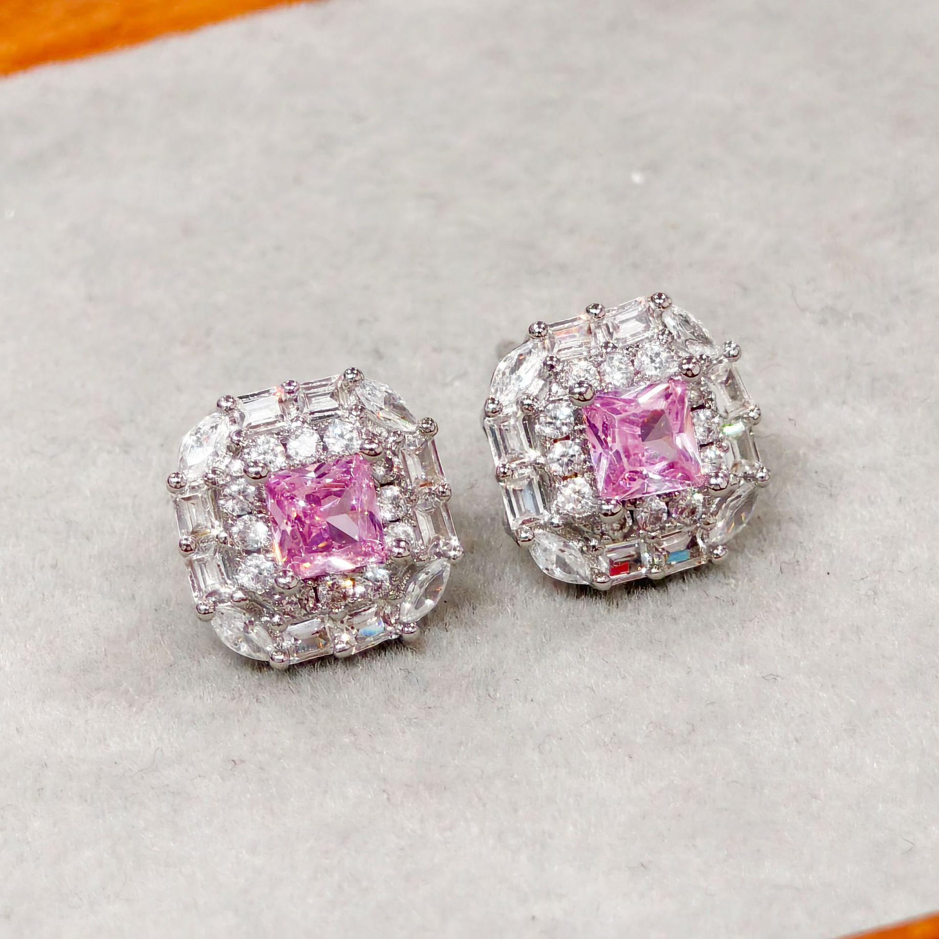 Radiant Yellow Diamond Micro-set Socialite Square Stud Earrings with Zircon Gems