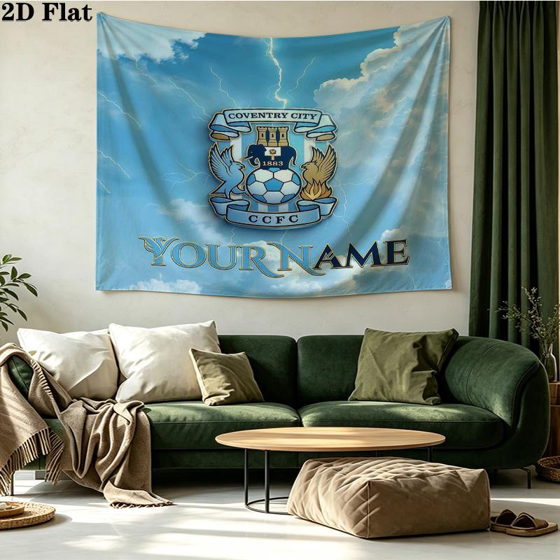 Custom Name Coventry City Printed Tapestry – Wall Hanging for Bedrooms, Dorms, and Home Decor