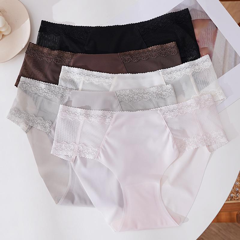 CINOON Sexy Damen Low-Rise Slips Mesh & Spitze Spliced Slips Einfarbige Nahtlose Atmungsaktive Slips