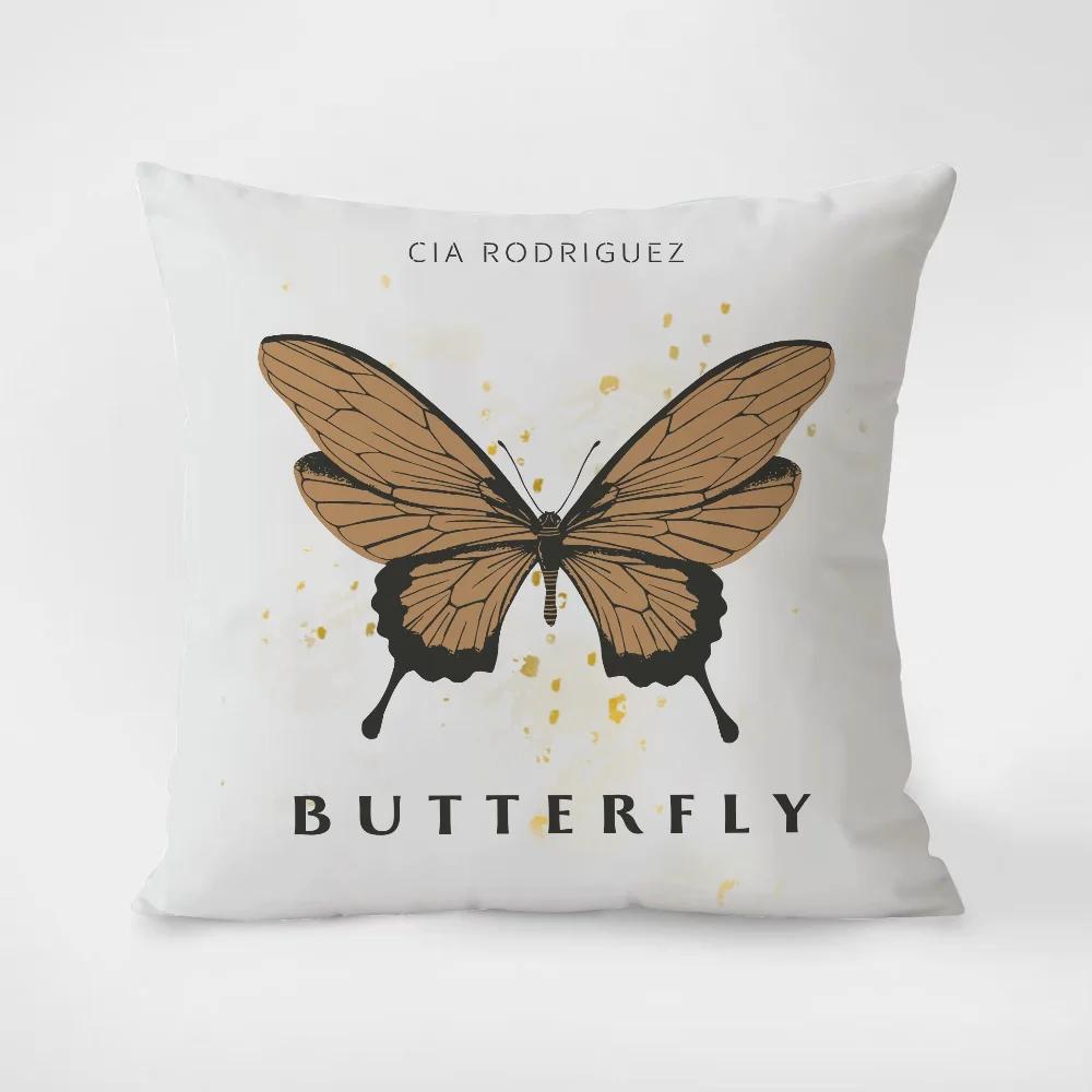 

Cushions Cover 45*45 Floral Butterfly Inspiring Quote Duplex Printing Ornamental Pillows for Living Room Short Plush Pillowcase 12x12Inch