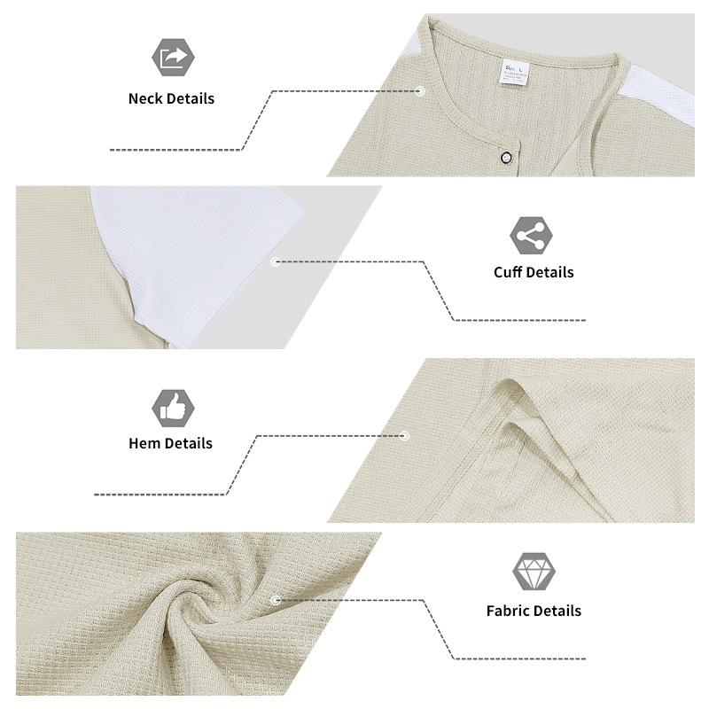 Mens Loose Short Sleeve Waffle Henley T Shirt Summer Casual Top