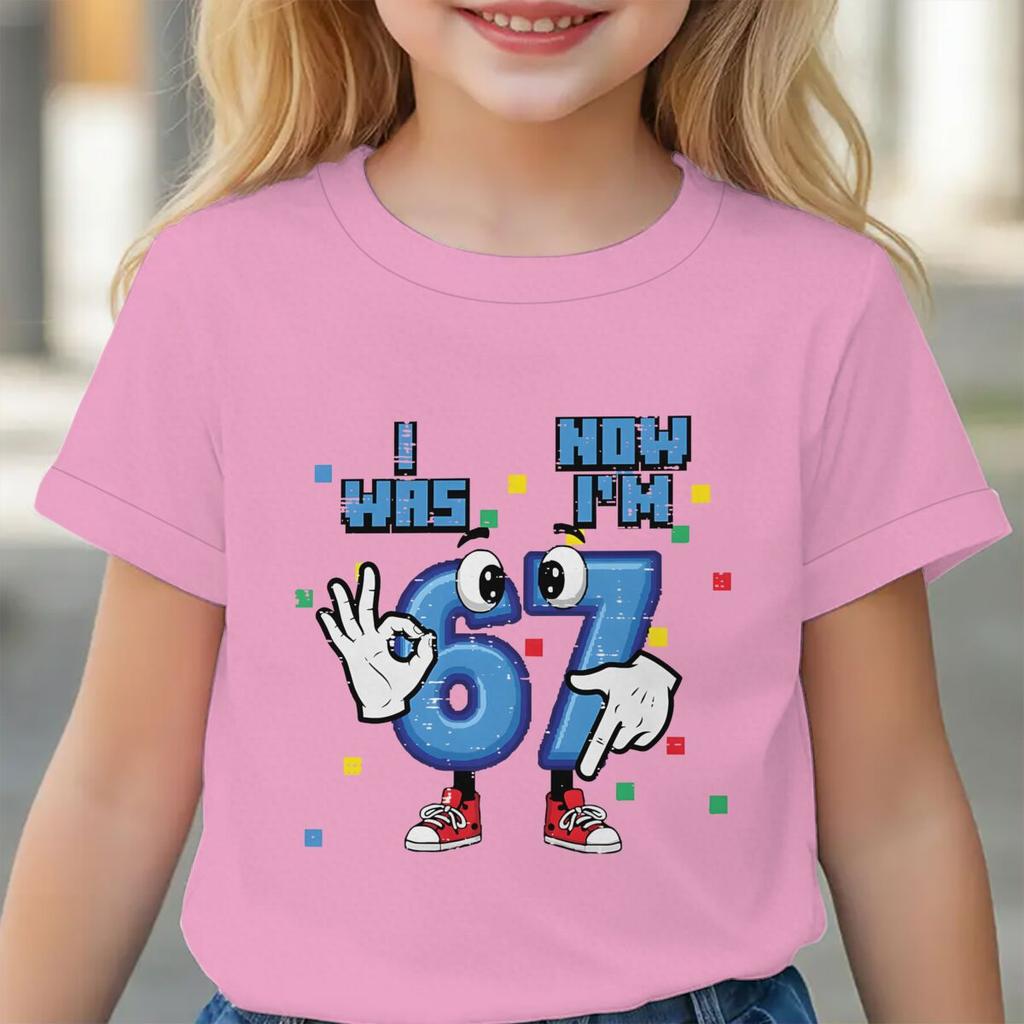 7th Birthday Shirt I Was 6 Now Im 7 Hands 67 Meme Boys Clothing Kids Youth TShirt Girl Boy Cotton Shirts Short Sleeve Tee