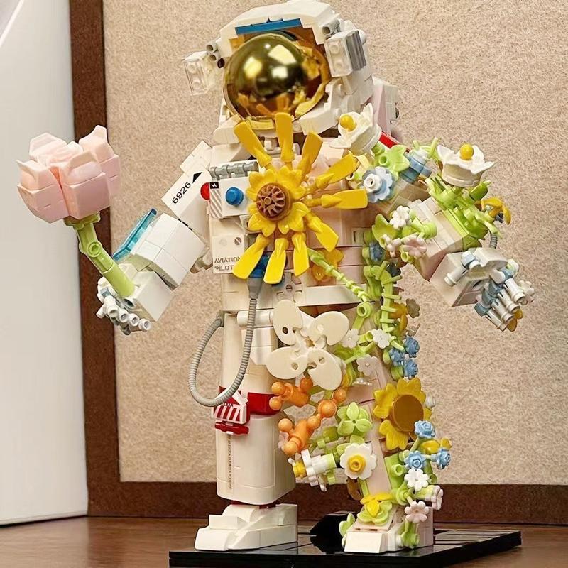 Space Aviation Astronaut Sunflower Bouquet Model Building Blocks Boys And Girls Children's Educational Assembly Toys