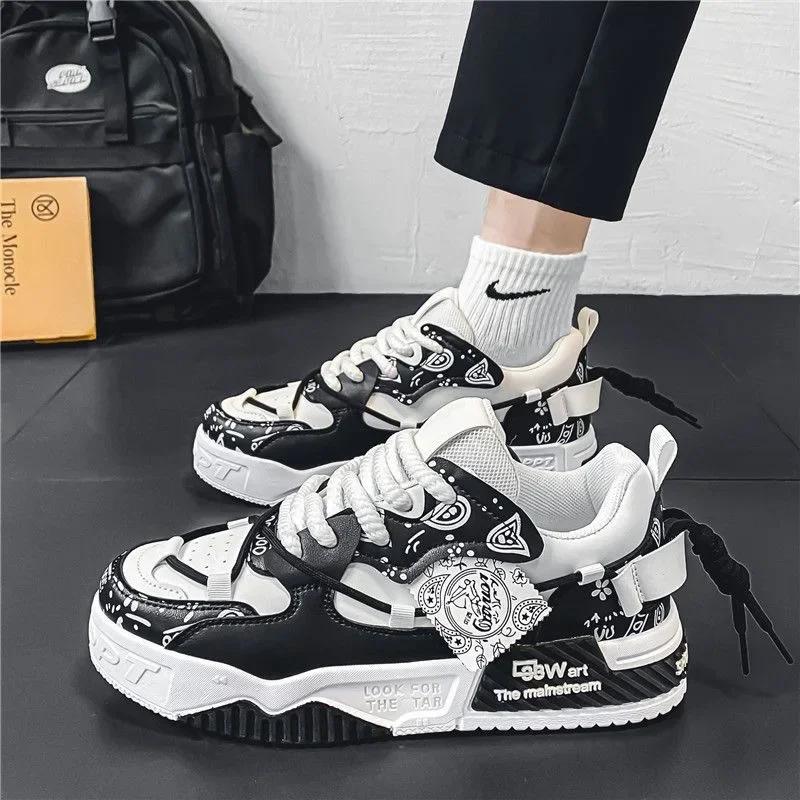 Fashion Sneakers for Men Designer Platform Casual Shoe Fashion Street Skate Shoes for Men Lace Up Vulcanize Shoes Luxury Tenis Shoes2024