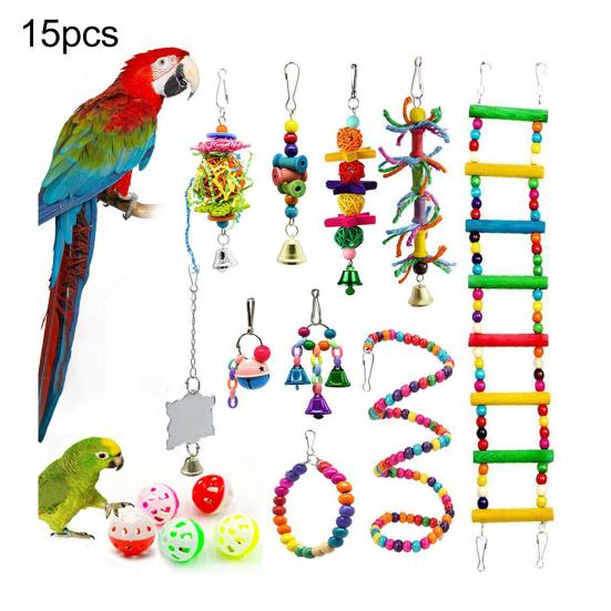 

15Pcs/Set Parrot Toy Kit Beads Ball Bell Lightweight Acrylic Birds Cage Swing Chew Toy for Pet 15pcs