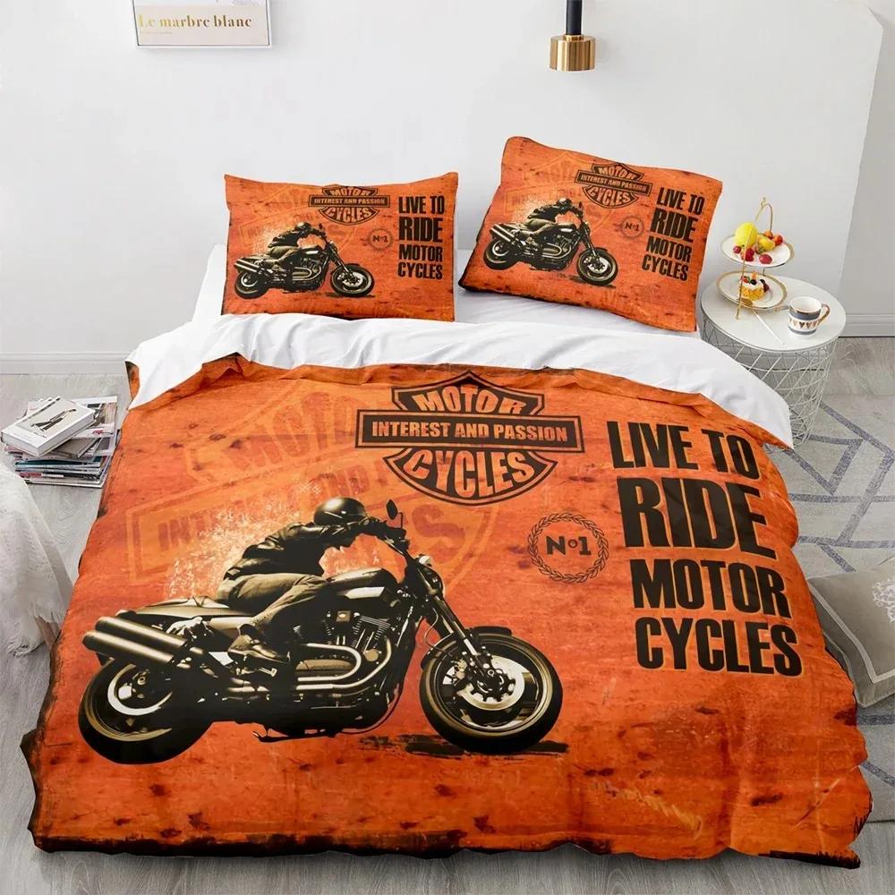 New Classic Motorcycle Bedding Set Single Twin Full Queen King Size Knight Bed Set Adult Kid Bedroom Duvet Cover Sets 3D Print