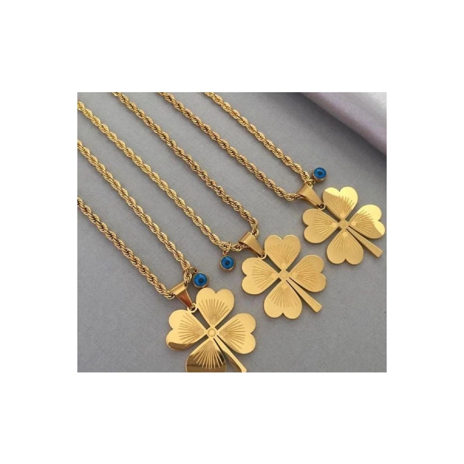 

Стальное ожерелье с клевером, длинное 65 см, золотое 65