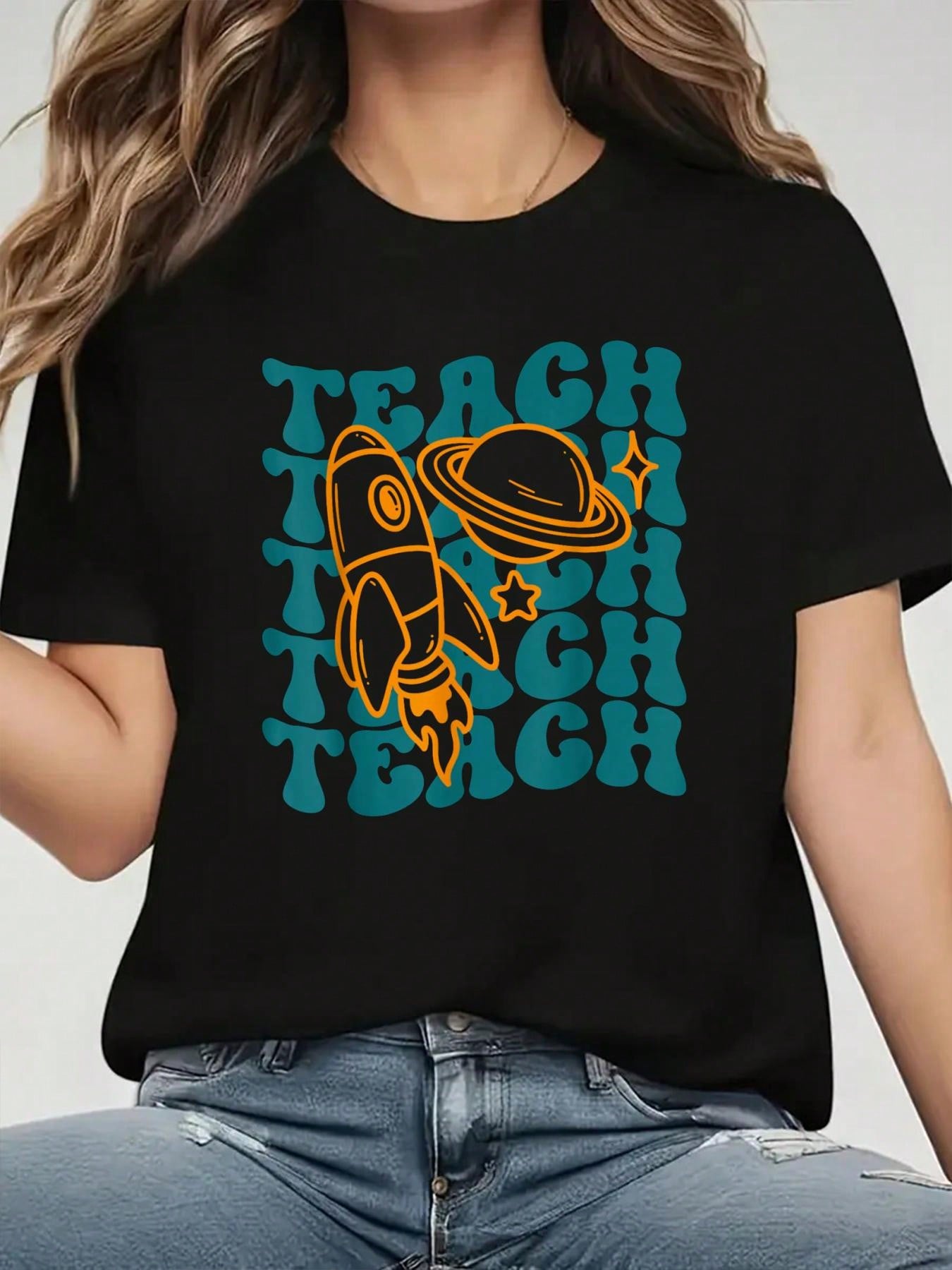 Space Rocket Planet Teach Graphic T-shirt XXL