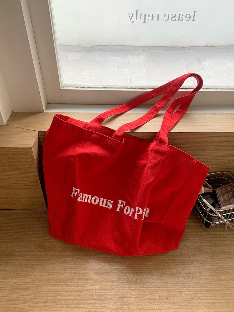 

2025 новая холщовая сумка с красными буквами, весенний ленивый ветер, большая вместимость, на плечо, сумка-тоут, для досуга, для шопинга, тканевая сумка красный