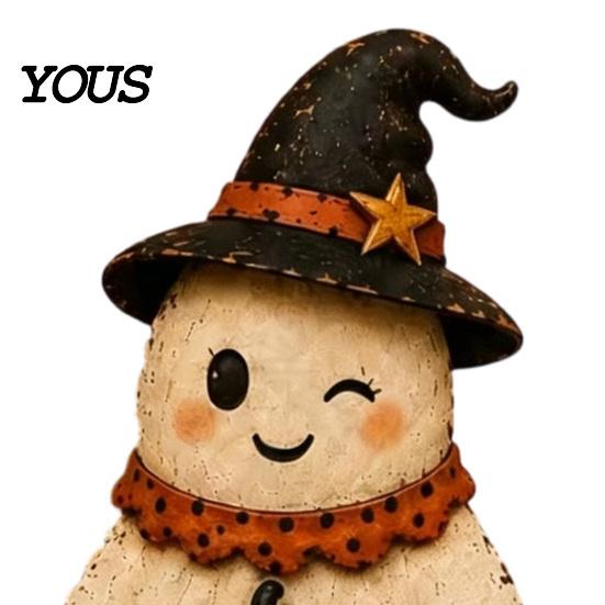 Fun Garden Decorations Halloween Cute Ghost Ground Stakes, Metal Yard Art Sculpture with Pumpkin/Broomstick Elements for Outdoor Decorative Ornaments
