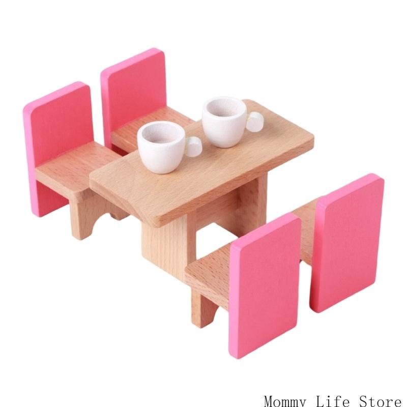 Wooden Miniature Furniture Playset Kids Role Playing Game Scene Arrangement Toy