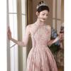 Pink Evening Dress High-end Light Luxury Niche French Student Art Exam Solo Performance Clothes Temperament Celebrity Sexy Neck