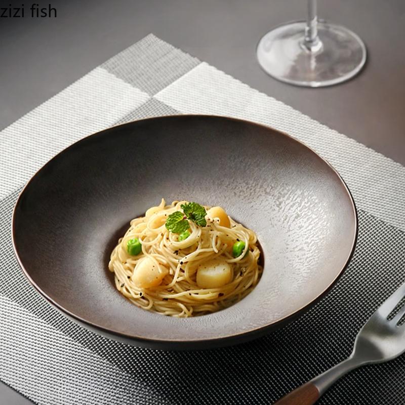 Keramikstrohhut-Teller Westlicher Stil Steak-Teller Nudelgericht Dickwandige Suppenteller Dessertschale Obstschale Salatschüssel Sashimi-Teller