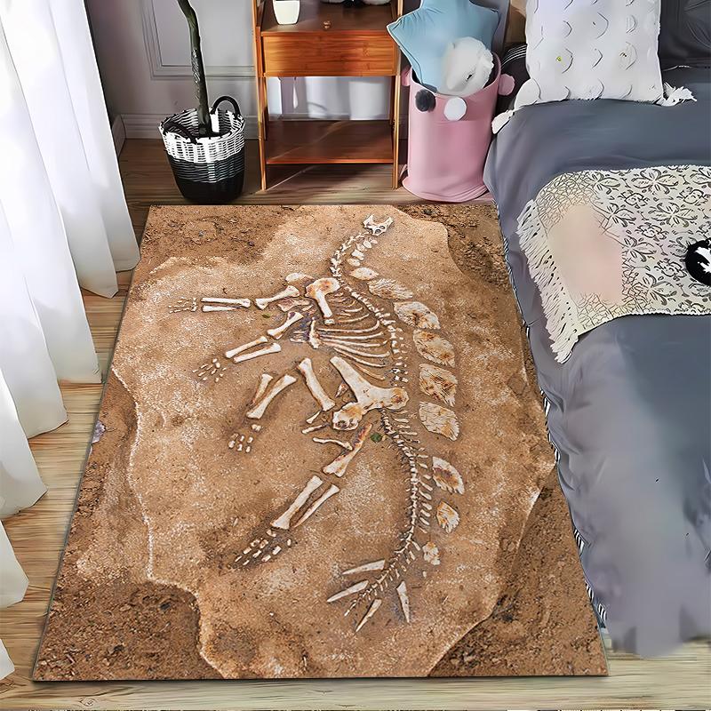 Teppich mit Dinosaurier-Fossilienmuster, Einzigartige Heimdekoration für Jurassic-Liebhaber, Geeignet als rutschfeste Spielmatte für Wohnzimmer- und Schlafzimmer-Sofas