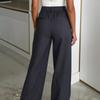 Frühling Herbst High Waist Weite Beine Hosen Falten Knopfleiste Lässig Arbeits Hosen