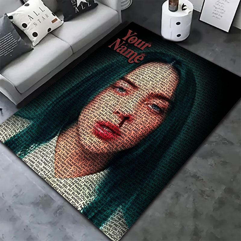 Billie Eilish Individualaus pavadinimo kilimas svetainei, miegamajam, namų sofos dekoravimui, vaikų žaidimų neslystantis grindų kilimėlis